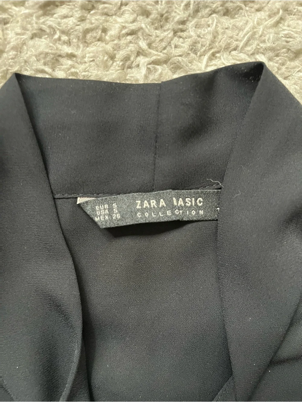 Zara size small black button down short ruffle sleeve with tie neck